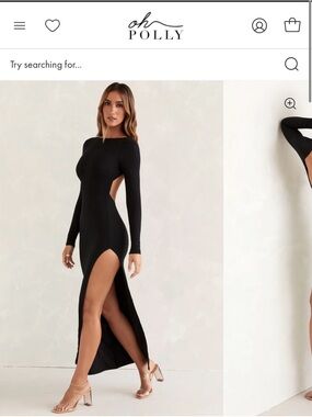 Oh Polly Black Long Sleeve High-Slit Maxi Dress